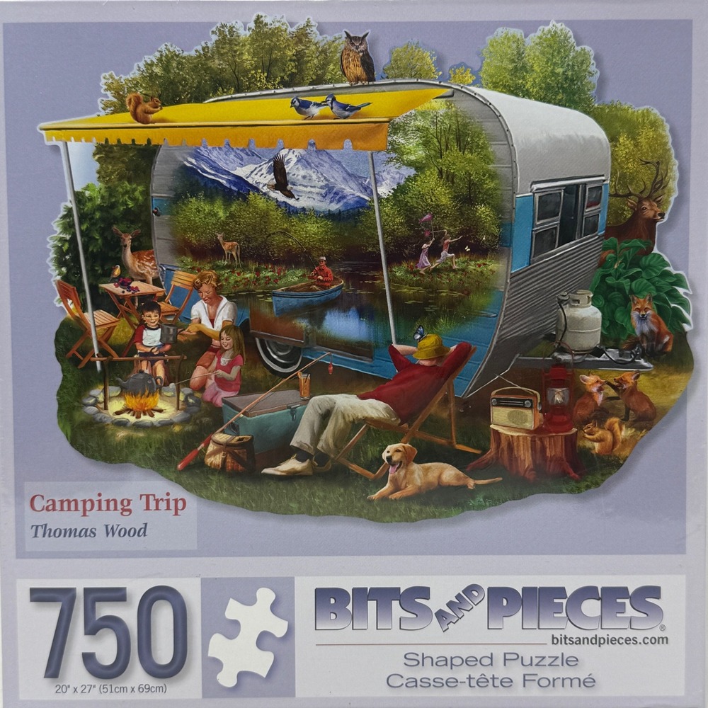Bits and Pieces 750 Piece Shaped Jigsaw Puzzle Camping Trip Thomas Wood 20x27